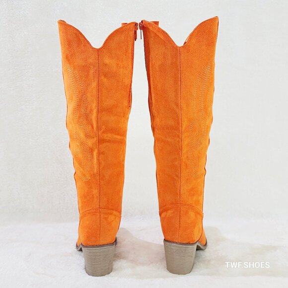 Wild Ones Orange Faux Suede Country Western Cowgirl Knee Boots - Picture 5 of 15